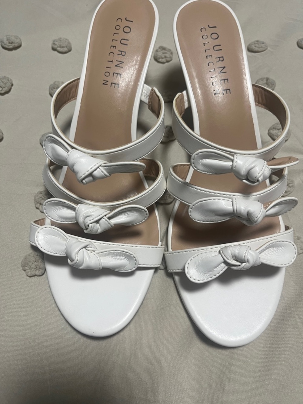 Journee Collection White Knotted Triple-Strap Heels